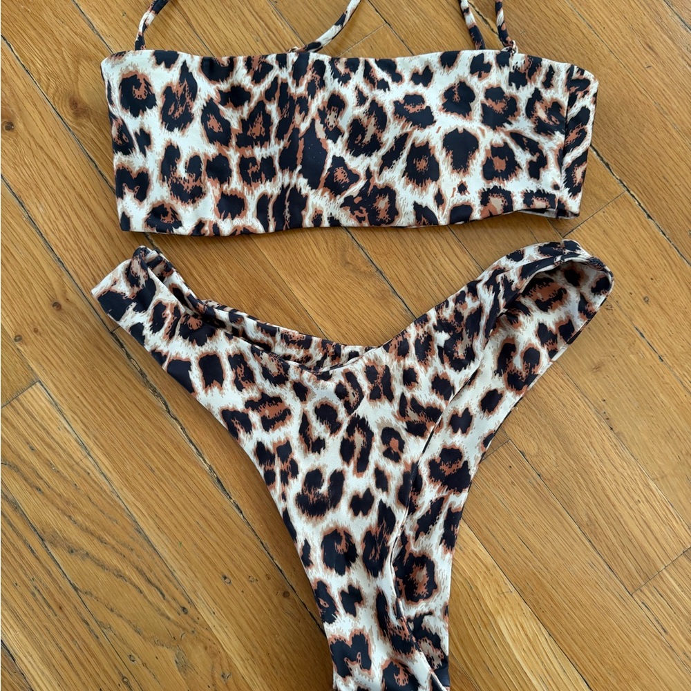 Leopard Print Bikini Set - Brown & Black